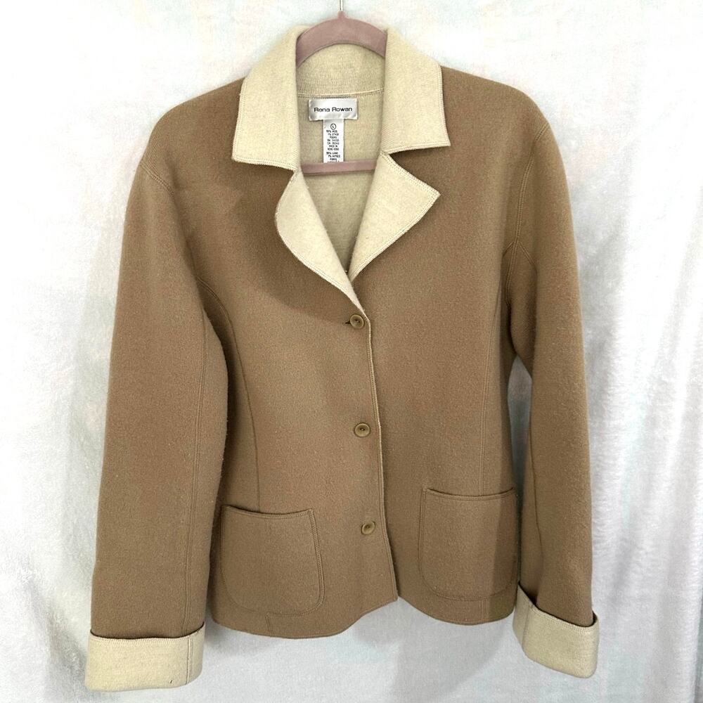 Vintage Rena Rowan Jacket Womens Large Brown Wool Pockets Button Up Blazer Coat